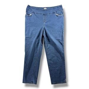 Woman Within Blue Pull On Straight Leg Jeans Plus Size 22W Stretch Denim